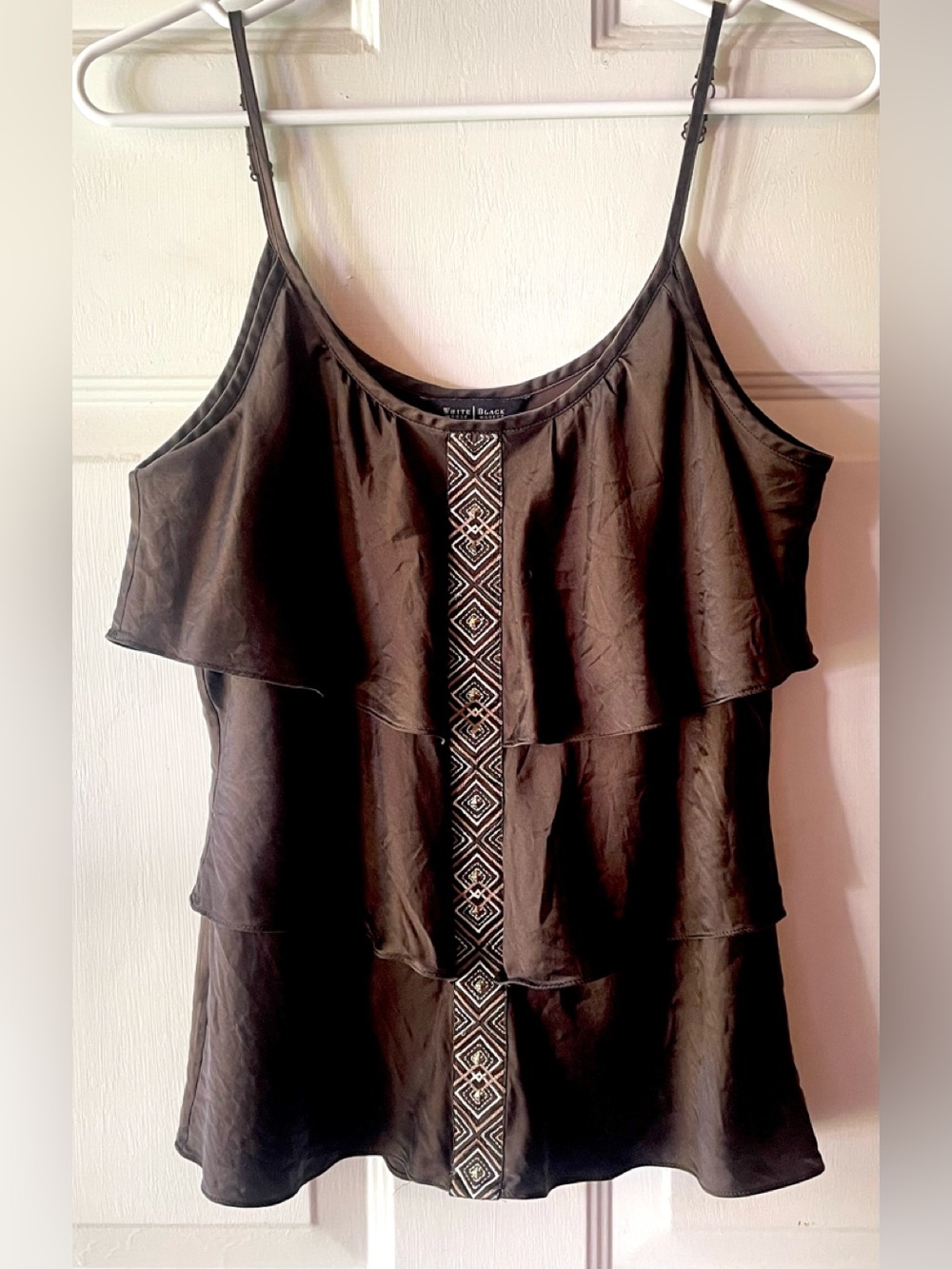 White House Black Market Chocolate Brown Silk Tier Ruffle Camisole Blouse Small